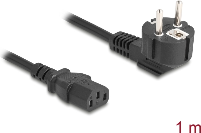 Delock Netzkabel PC Schutzkontaktstecker CEE 7/7 90° gewinkelt auf C13 Buchse 1 m 3 x 1 (81298)