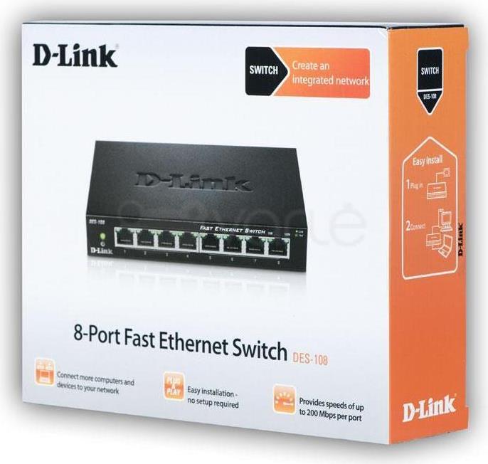 D-Link DES-108 Fast Ethernet Switch 8 Ports Schwarz