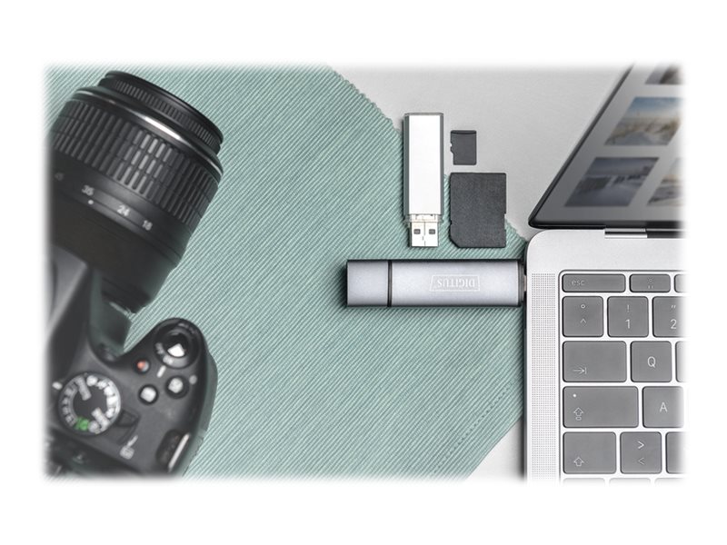 Digitus Dual Card Reader Hub DA-70886, USB-C / USB 3.0, OTG, Grau