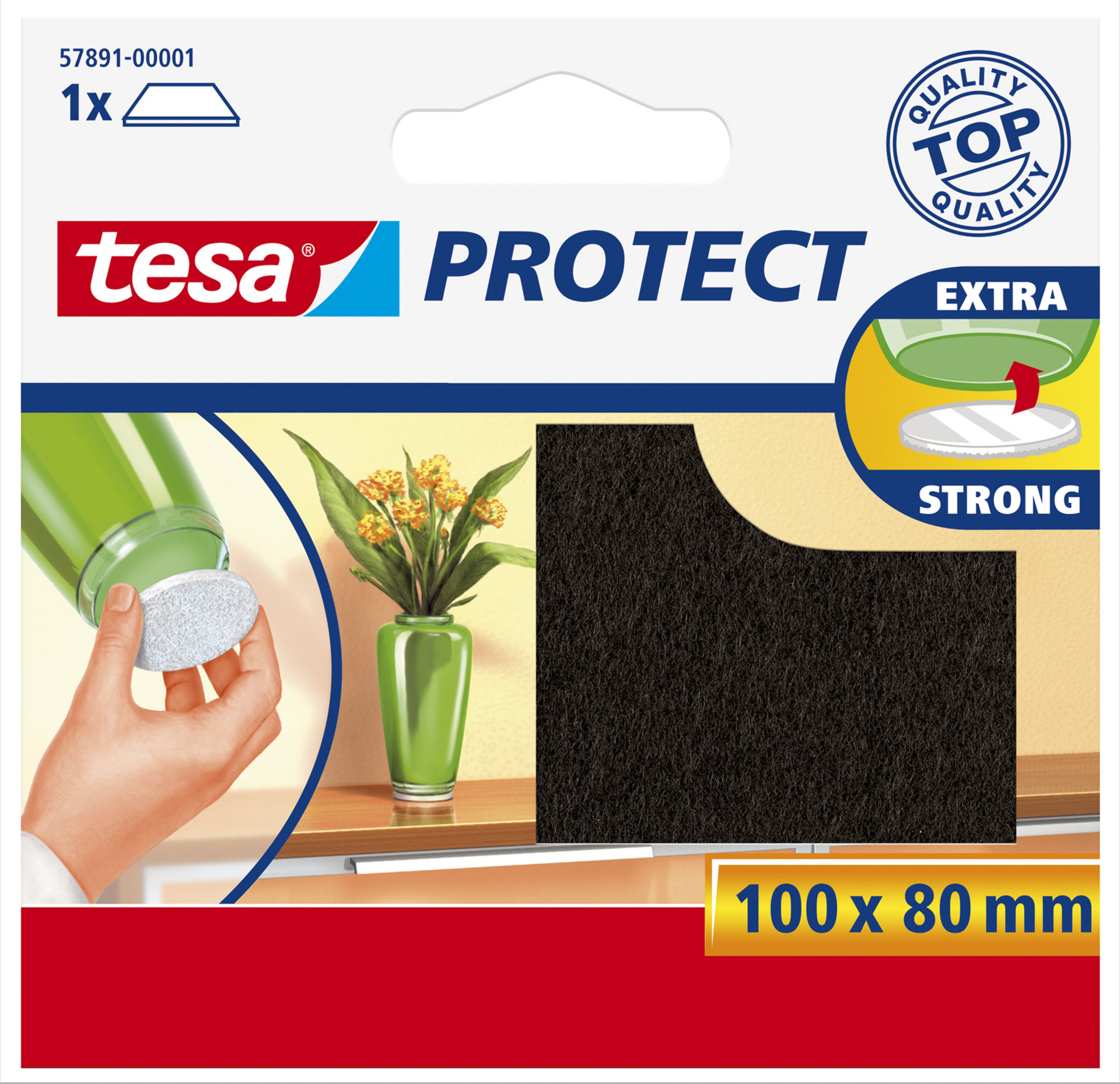 tesa Protect Filzgleiter, braun, Maße: 100 x 80 mm selbstklebend, zum Schutz empfindlicher Untergründe (57891-00001-00)