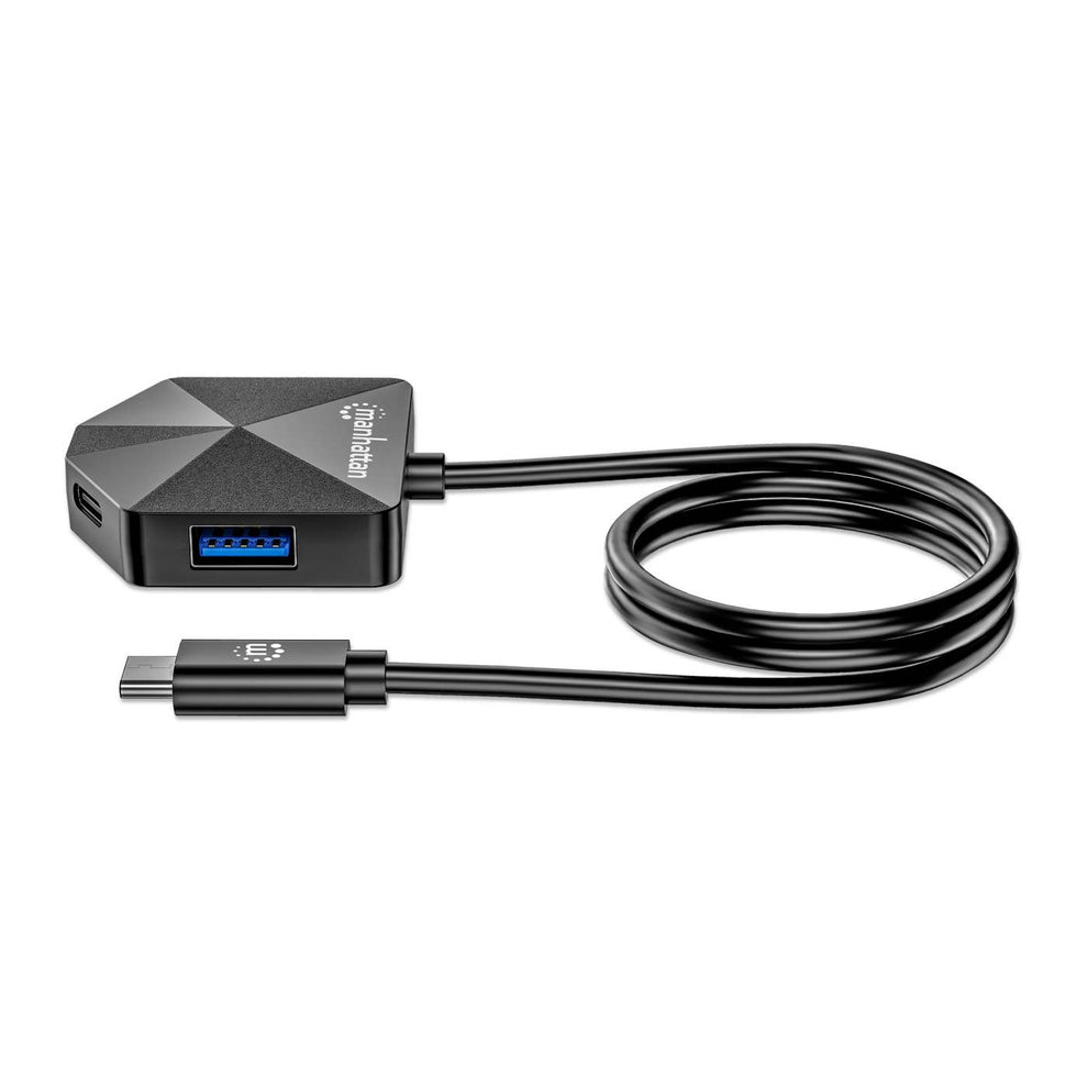 Manhattan USB-Hub 4-Port mit USB-C Stecker 2x USB-C 2x USB-A Schwarz