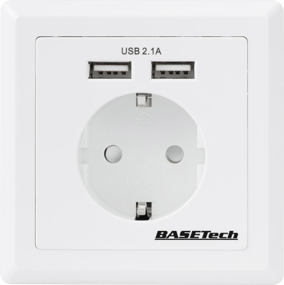 Basetech 1425527 Unterputz-Steckdose mit USB IP20 Weiß
