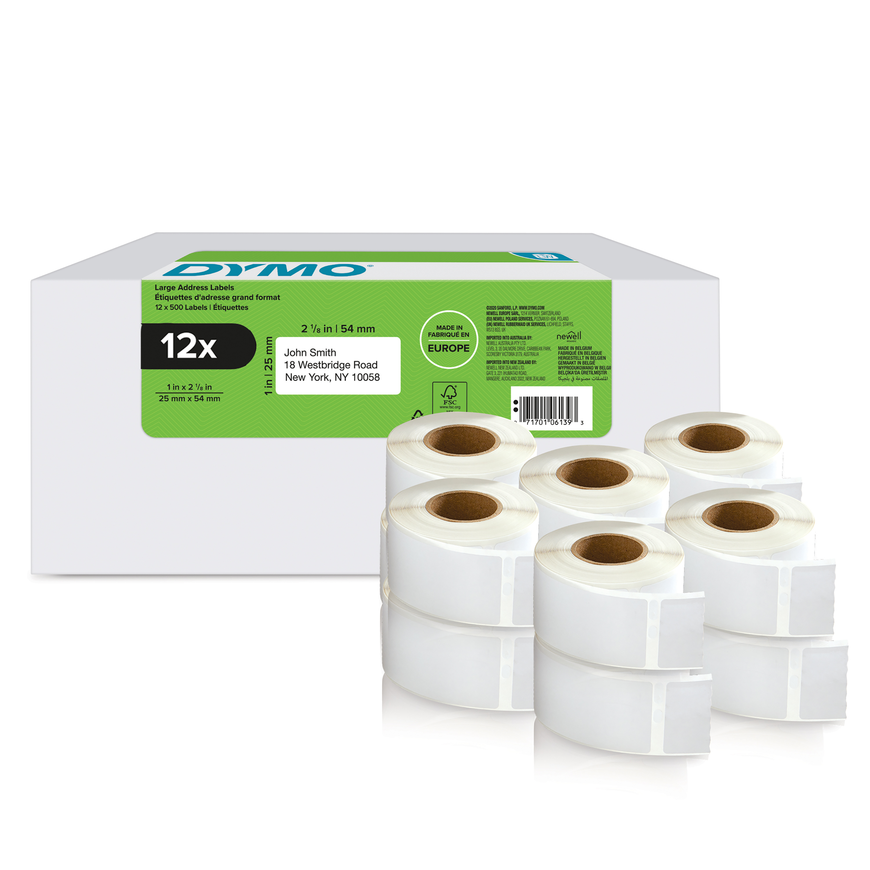 Dymo LabelWriter 2177563 Rücksendeetiketten 25 x 54 mm Selbstklebend 12 Rollen à 500 Etiketten Weiß