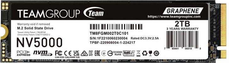 Team Group NV5000 2 TB PCIe 4.0 x4 NVMe| M.2 2280| Graphen-Kuehlkörper (TM8FGM002T0C101)