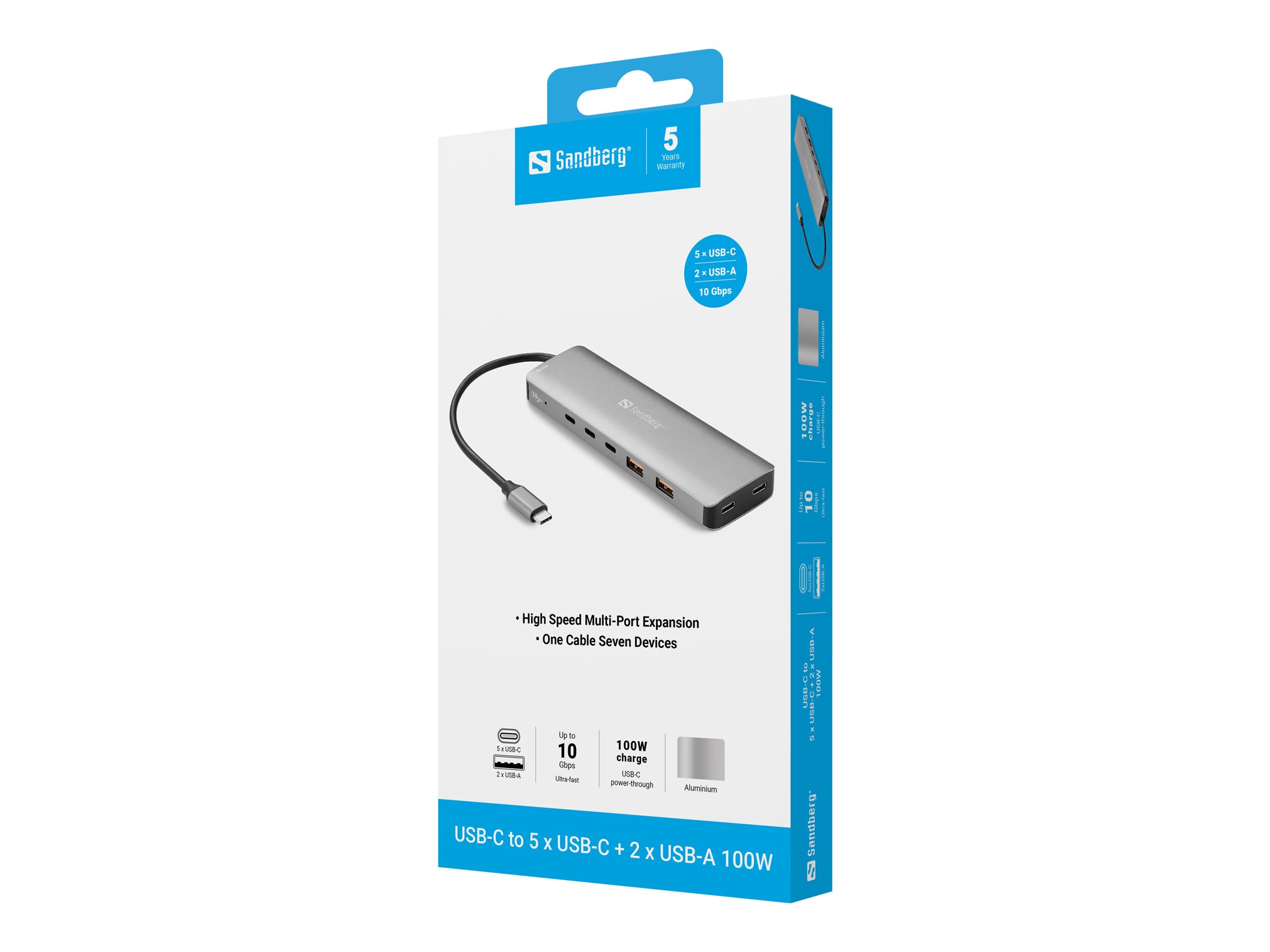 Sandberg USB-C Hub 100W 5x USB-C 3.2 Gen 2 + 2x USB-A Grau