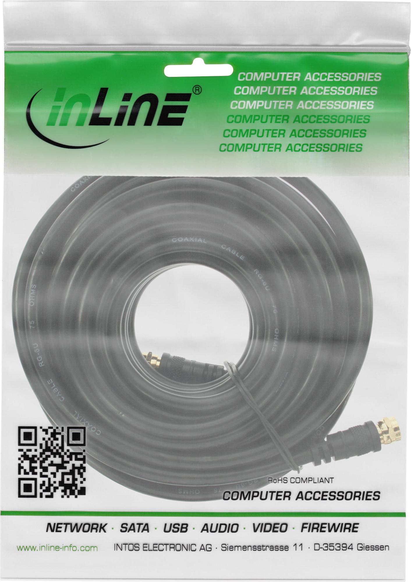 InLine Premium Koaxialkabel F-Stecker auf F-Stecker 1 mm² 15 m doppelt abgeschirmt >85 dB Schwarz