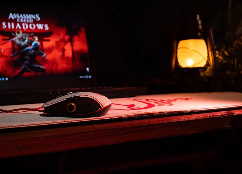 Lexip Assassin's Creed Shadows Gaming-Maus 12000 DPI Optisch Kabelgebunden Schwarz, Gold, Rot, Weiß