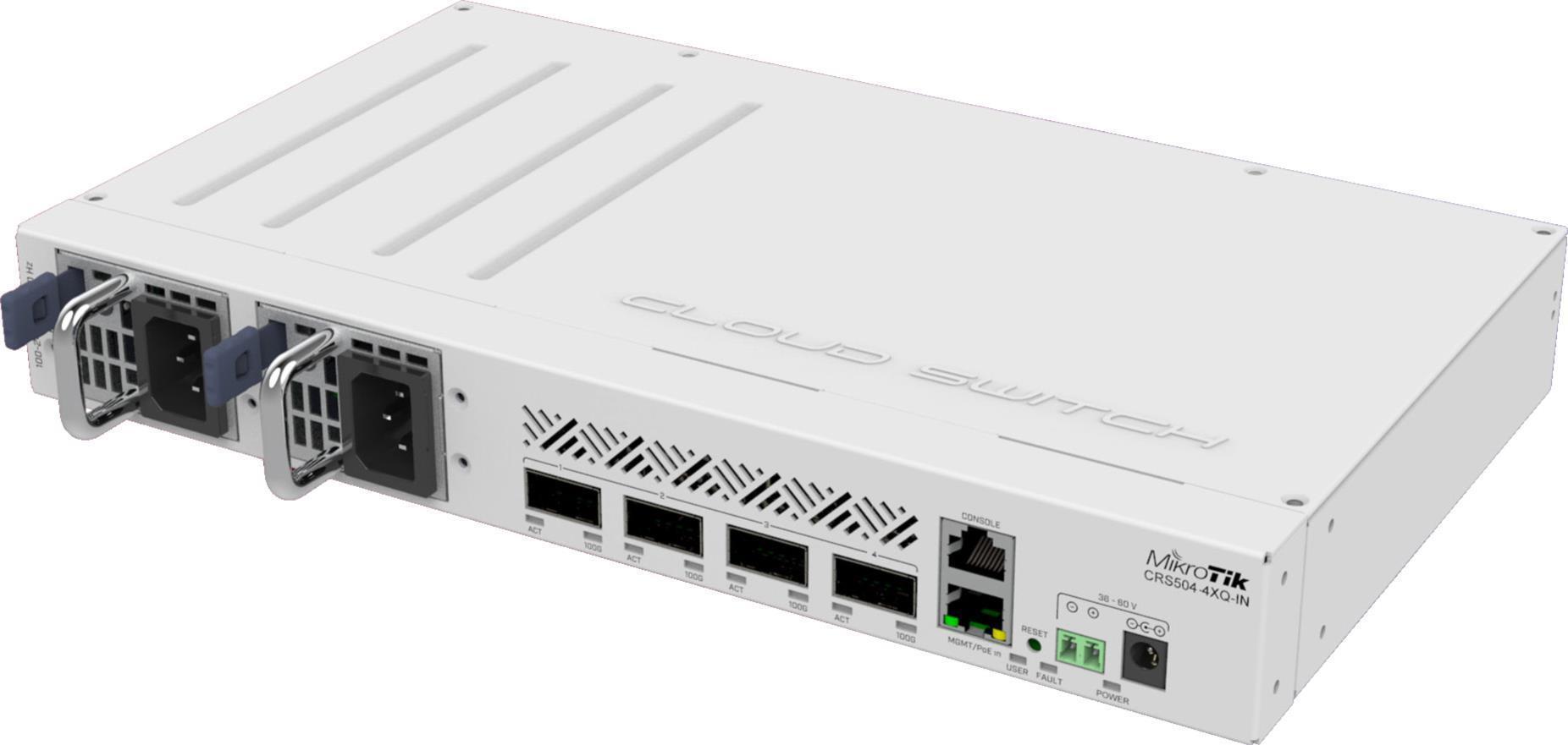 MikroTik Cloud Core Router, 4x 100GB QSFP28, PoE in, 2 redudante Netzteile Ethernet Router (CRS504-4XQ-IN) (B-Ware)