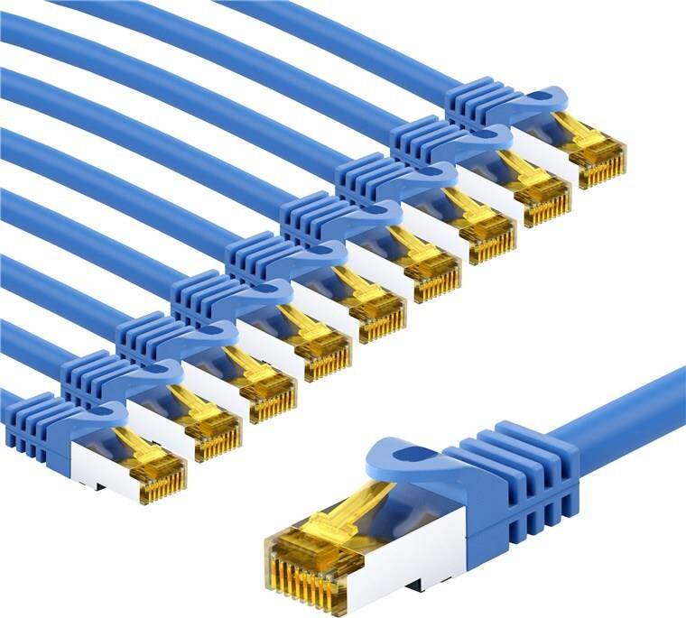 Goobay RJ45-Patchkabel CAT 6A S/FTP PiMF 500 MHz mit 7 Rohkabel 2 m blau 10er-Set (69397)