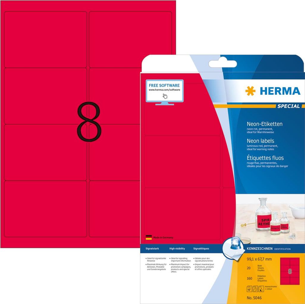 HERMA Special Permanent selbstklebende, matte, fluoreszierende Papieretiketten (5046)