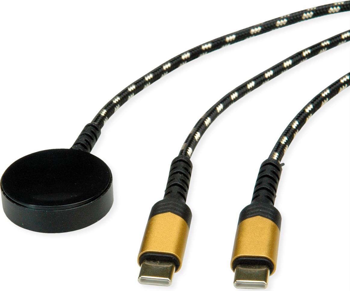 ROLINE USB Split-Ladekabel, bis 60W + Ladepad (bis 15W), für Samsung Geräte, Typ C - C, schwarz / gold, 1,2 m (11.02.8343)