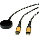 ROLINE USB Split-Ladekabel, bis 60W + Ladepad (bis 15W), für Samsung Geräte, Typ C - C, schwarz / gold, 1,2 m (11.02.8343)