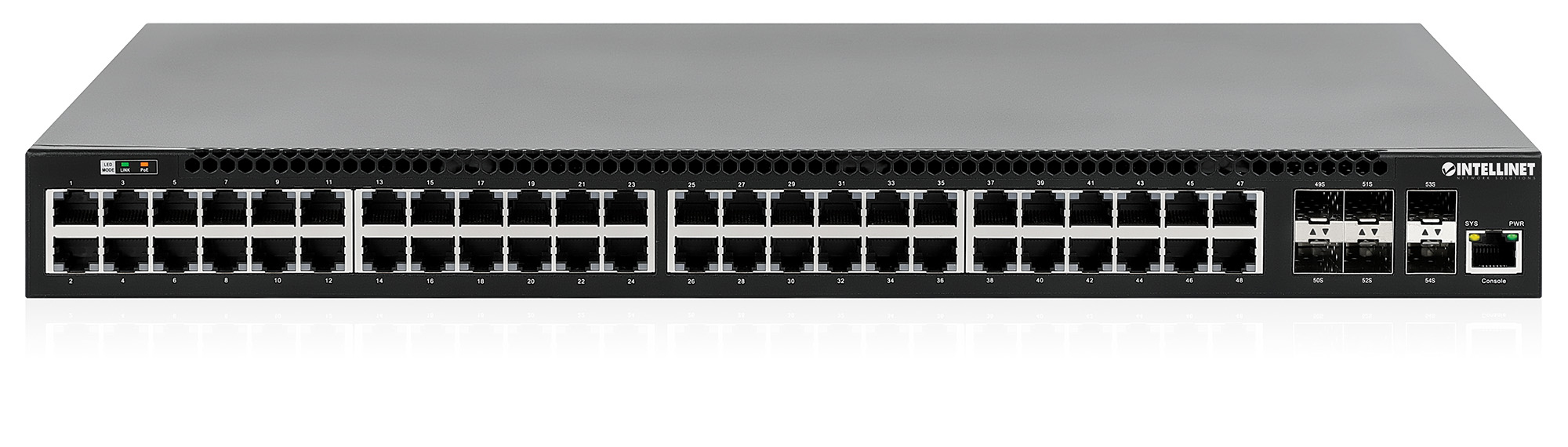 Intellinet 54-Port PoE+ L3 Managed Switch 6x10GbE 850W Schwarz