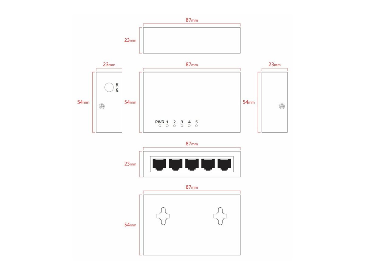 Lanview LVN-DESK-5PORT-1G 5-Port Gigabit Switch Schwarz