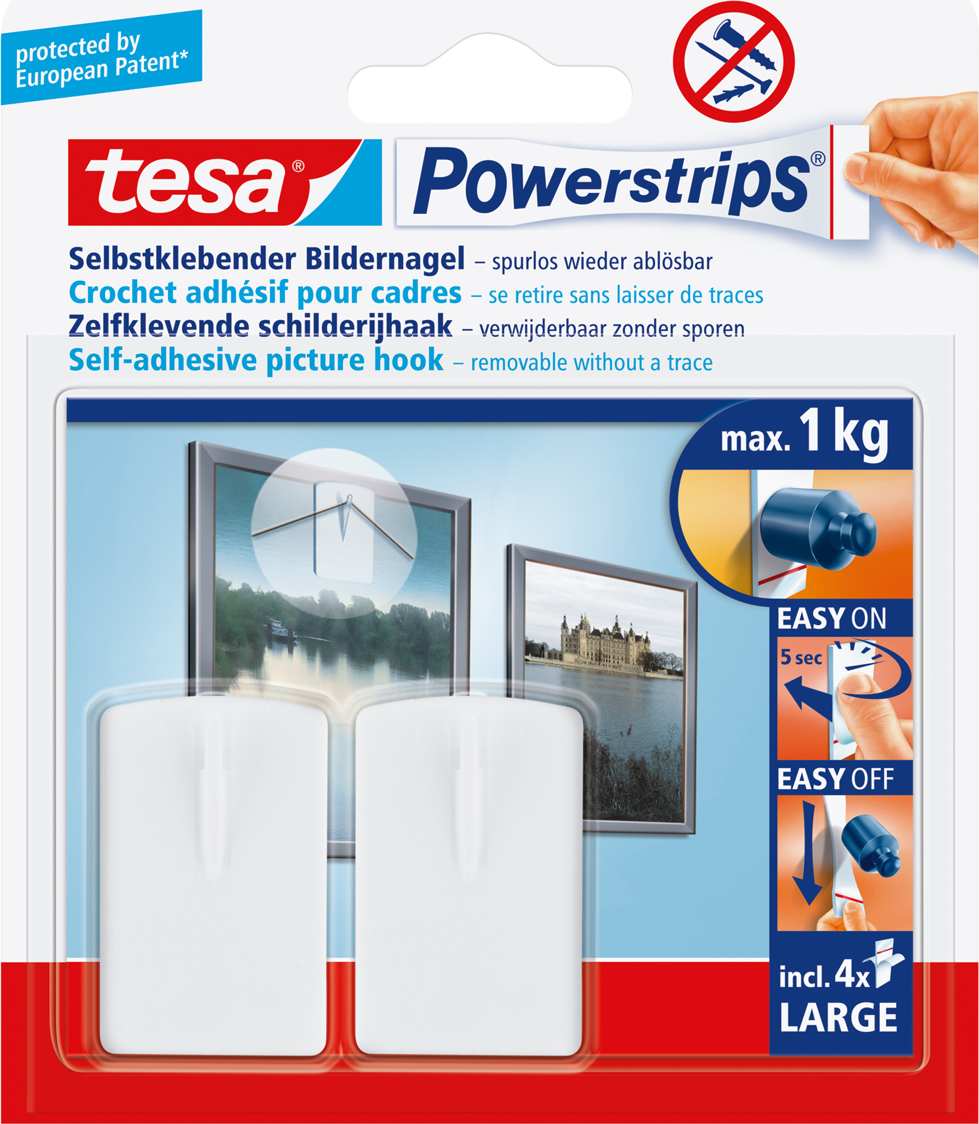 tesa Powerstrips Bilder-Nagel, weiß, Haltekraft: max. 1 kg Bilder-Nagel mehrfach verwendbar (58031-00020-00)