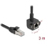 Delock Netzwerk Verlängerungskabel RJ45 Stecker zu RJ45 Buchse 90° gewinkelt Cat.6 F/UTP 3 m schwarz (81099)
