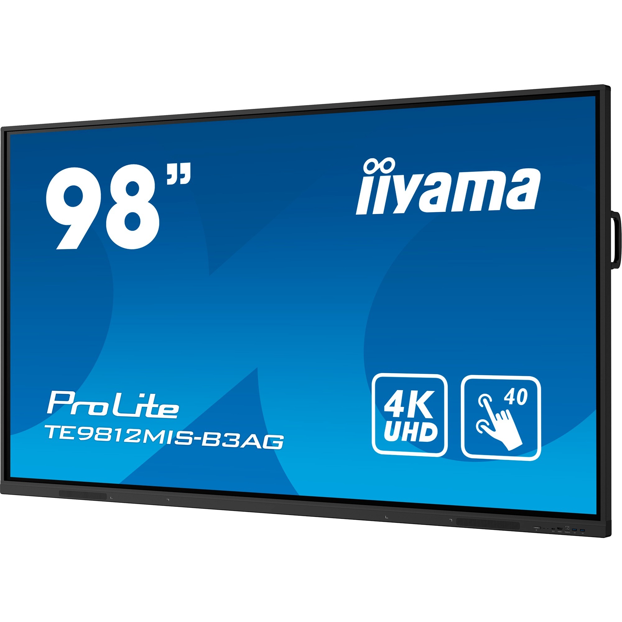iiyama 98" iiWare10 , Android 11, 40-Points PureTouch IR with zero bonding, 3840x2160, UHD IPS panel, Metal Housing, Fan-less, Speakers 2x 16W front, VGA, HDMI 3x HDMI-out, USB-C with 65W PD (front), Audio mini-jack and Optical Out (S/PDIF), USB Touch Interface  [Energieklasse G] (TE9812MIS-B3AG)