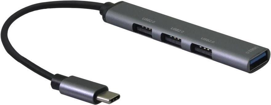 Helos HUB, 4in1 USB-C 3.2 St./3x USB-A 2.0 Bu. + 1x USB-A 3.0 Bu., spacegrau hochwertiges Aluminiumgehäuse , bis zu 5 Gbit/s dank USB 3.0 Standard , Plug & Play , USB-Type C 3.2 St. HUB mit 3x USB-A 2.0 Bu. und 1x USB-A 3.0 Bu. , PREMIUM , CE-zertifiziert , vergoldete Kontakte , ROHS 2.0 und REACH-konform , Farbe: spacegrau (344447)