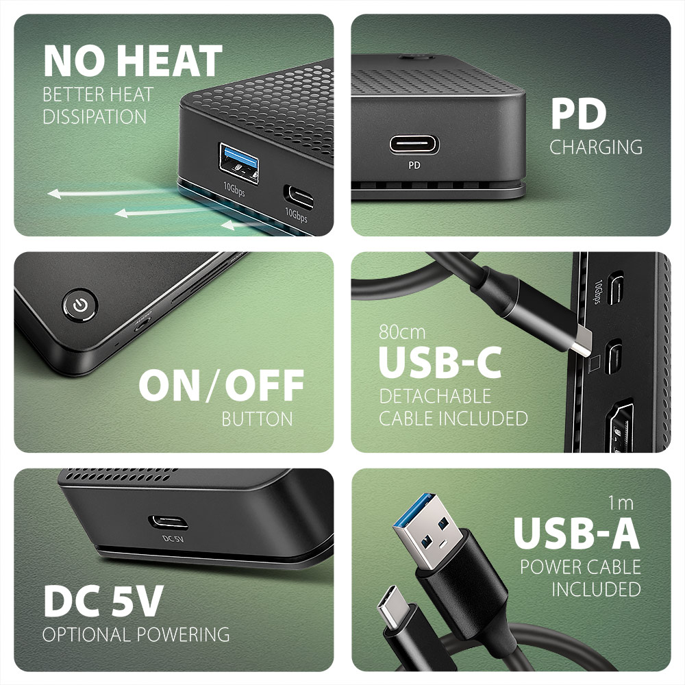AXAGON HMC-U4 Dockingstation HDMI DP USB4 PD 100W Schwarz