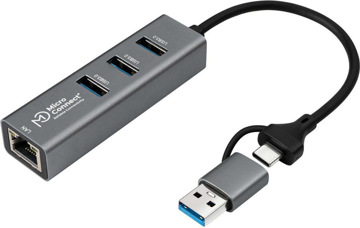 Microconnect USBHUB-RJ45-2IN1 Schnittstellen-Hub USB 3.2 Gen 1 (3.1 Gen 1) Type-A 5000 Mbit/s Schwarz (USBHUB-RJ45-2IN1)