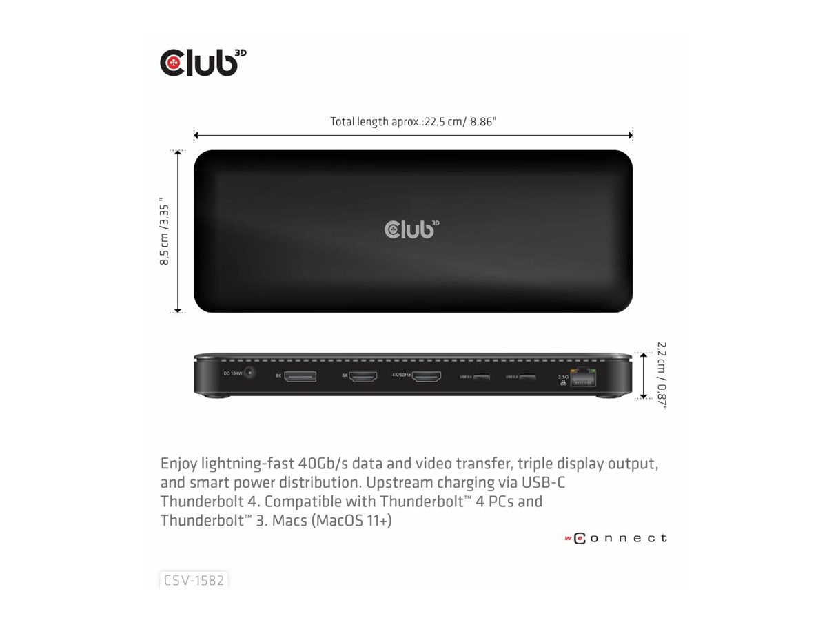 Club 3D 12-in-1 Thunderbolt 4 Dockingstation 2x HDMI DP 2.5GbE Schwarz