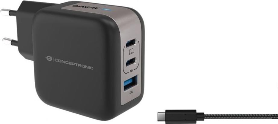 Conceptronic Ladegerät 3Port 67W 2xUSB-C 1xUSB-A+3-in-1 sw (ALTHEA17B)