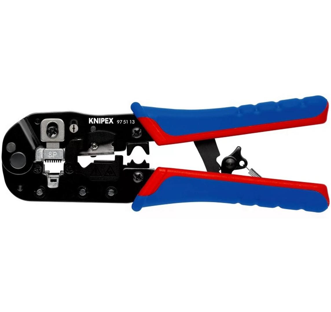 Knipex Crimpzange 97 51 13 für Westernstecker RJ45 Schwarz, Blau, Rot