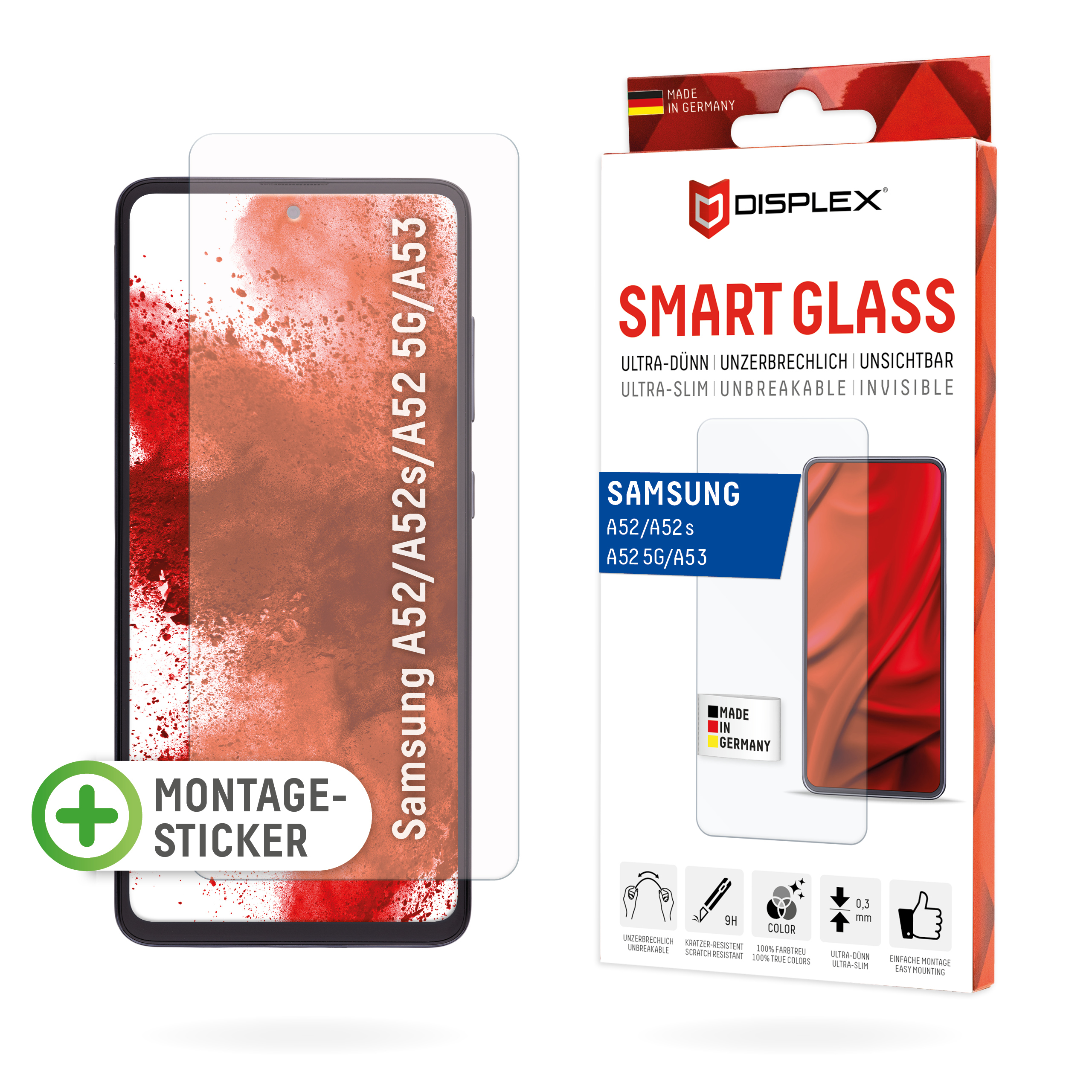 Displex Smart Glass (9H) Displayschutz für Samsung Galaxy A52 / A52 5G / A52s 5G / A53 5G Transparent