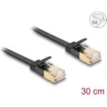 Delock RJ45 Netzwerkkabel Cat.6A Stecker zu Stecker mit robuster Rastnase und Cat.7 Rohflachbandkabel U/FTP 0,3 m schwarz (80343)