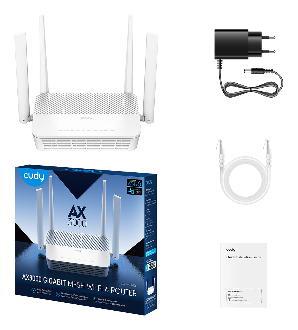 Cudy WR3000S WLAN-Router Wi-Fi 6 Dual-Band Weiß
