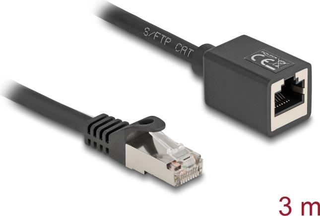 Delock Netzwerk Verlängerungskabel RJ45 Stecker zu RJ45 Buchse Cat.6A S/FTP 3 m schwarz (90317)