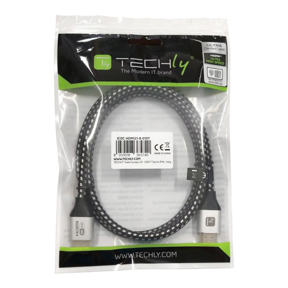 Techly ICOC-HDMI21-8-010T HDMI-Kabel 1 m 48 Gbit/s Schwarz, Silber