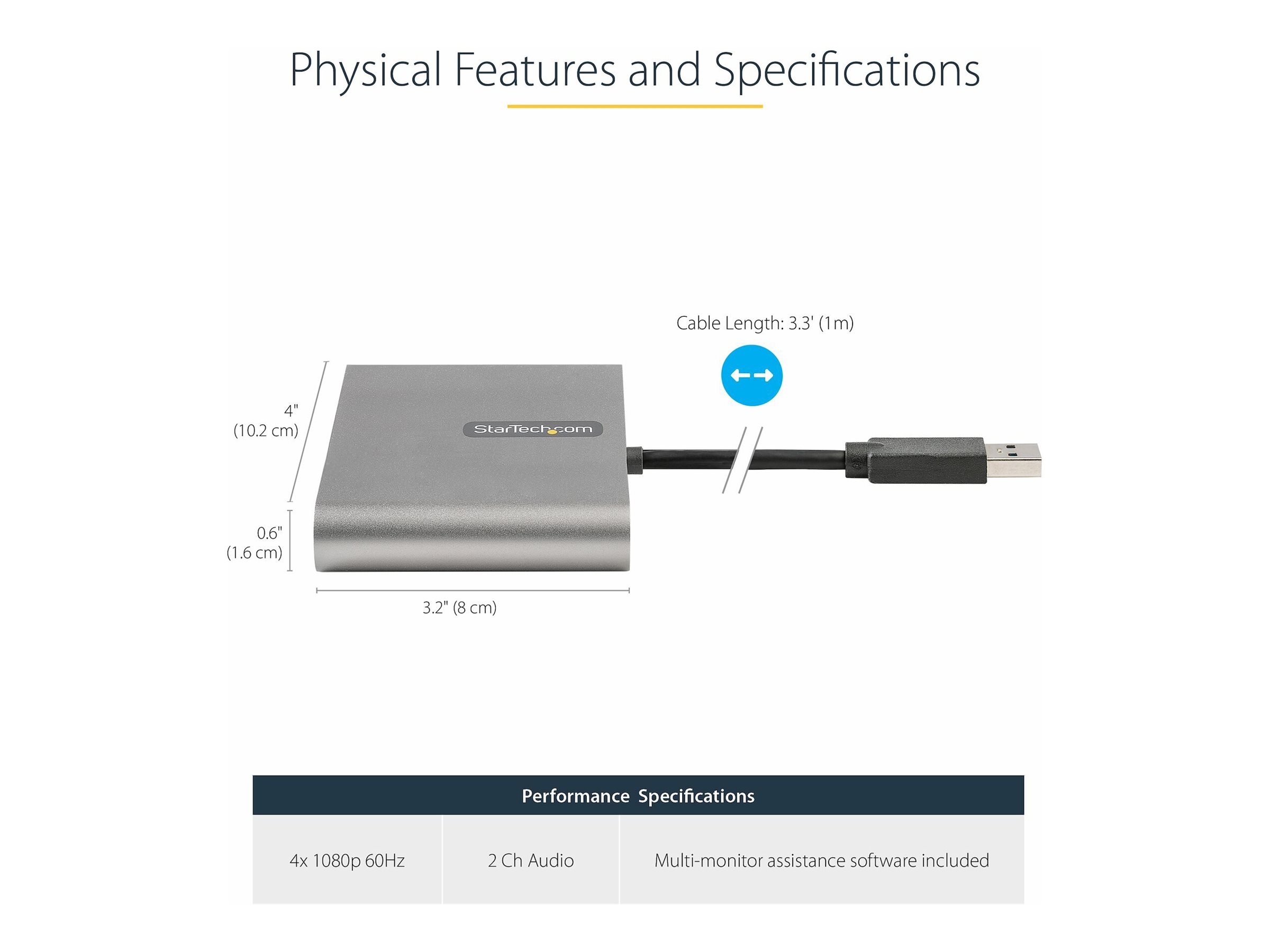 Startech USB32HD4 USB 3.0 Grafikadapter 4x HDMI Space-grau