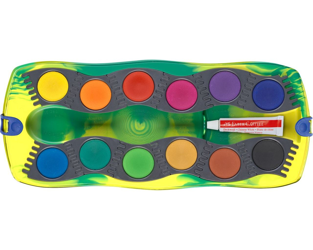 Faber-Castell Dino Connector 12 Wasserfarbkasten 12 Farben inkl. Deckweiß Mehrfarbig
