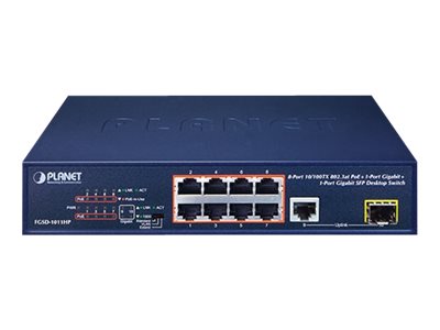 Planet FGSD-1011HP Unmanaged Switch 8x 10/100 PoE+ 1x Gigabit Uplink 1x SFP Schwarz