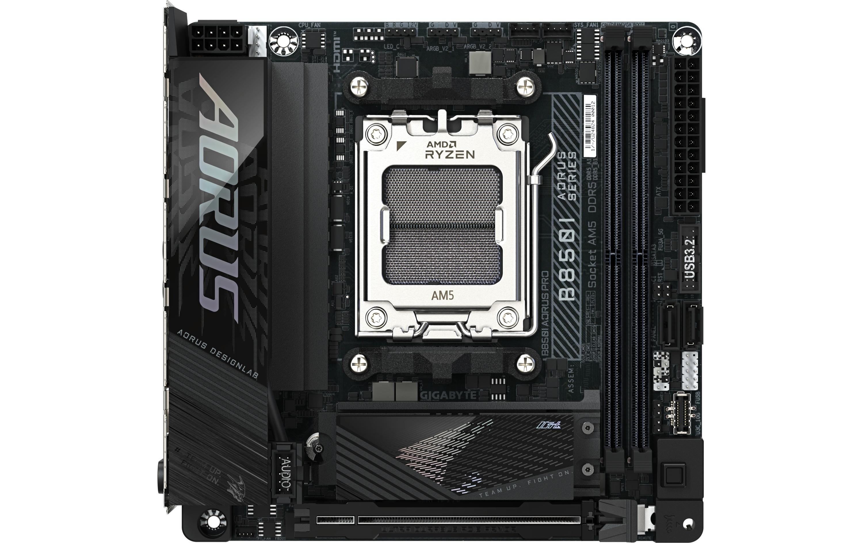 Gigabyte AORUS B850I PRO Mainboard AM5 DDR5 Mini-ITX Schwarz, Braun