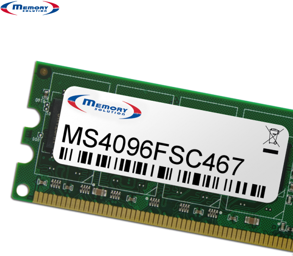 Memory Solution MS4096FSC467. RAM-Speicher: 4 GB, Komponente für: PC / Server. Kompatible Produkte: Fujitsu Esprimo E420, P420 (D3230) (S26361-F3384-L3)