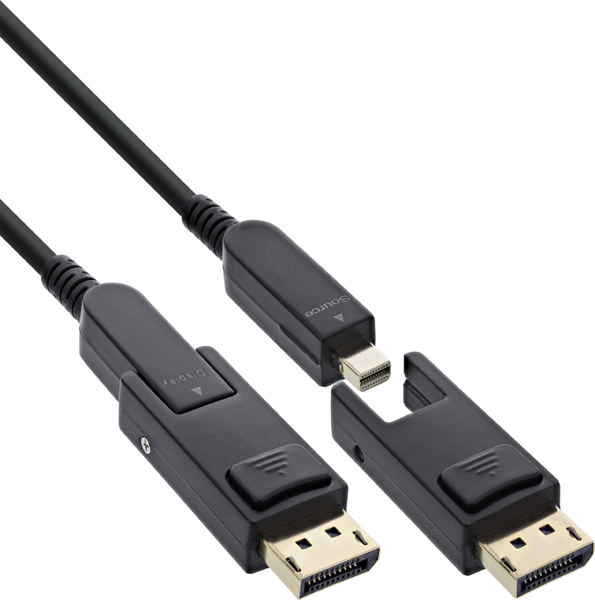 InLine DisplayPort 1.4 AOC Kabel 8K@60Hz 15 m abnehmbarer DisplayPort Stecker Schwarz