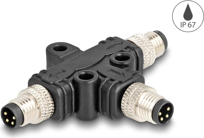 DELOCK M8 T-Splitter A-kodiert 4 Pin Stecker zu 2 x Stecker Parallelschaltung