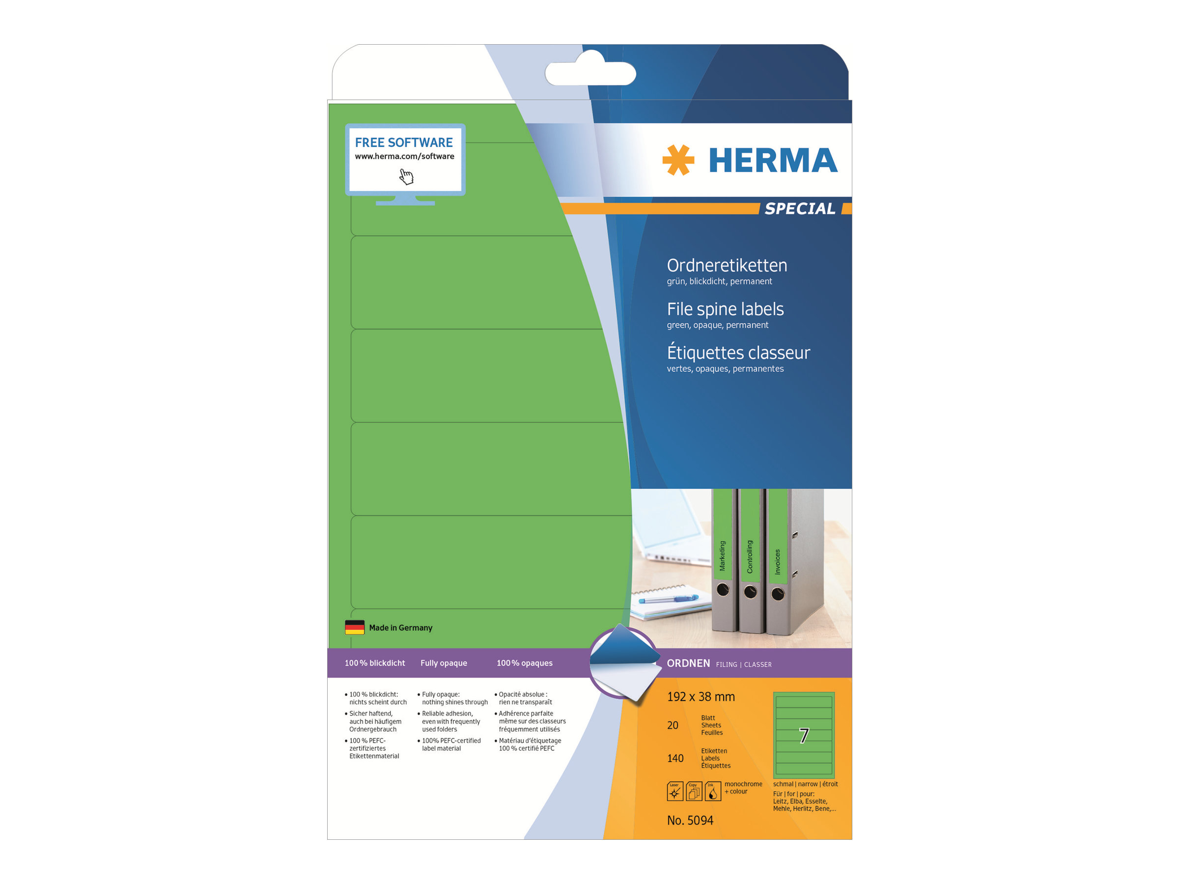 HERMA Special 5094 Ordneretiketten 192 x 38 mm Blickdicht Matt Grün