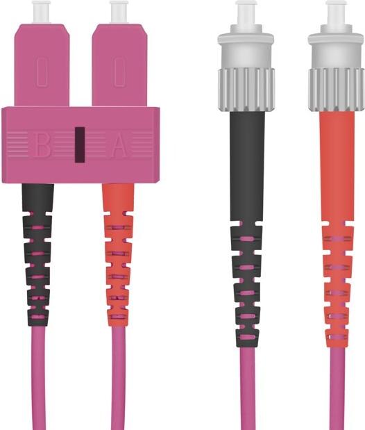 Helos Glasfaser Patchkabel ST/SC Multimode Duplex OM4 50/125 µm 10 m Erikaviolett