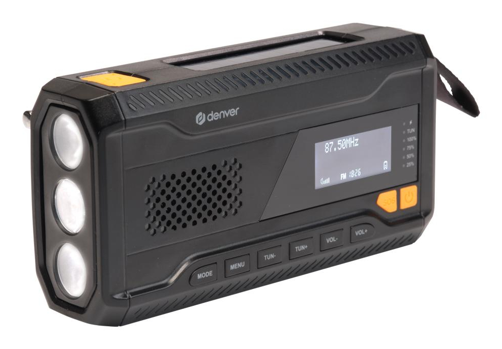 Denver SCD-2033 Tragbares DAB+/FM Radio Solar Kurbel USB Typ C Schwarz