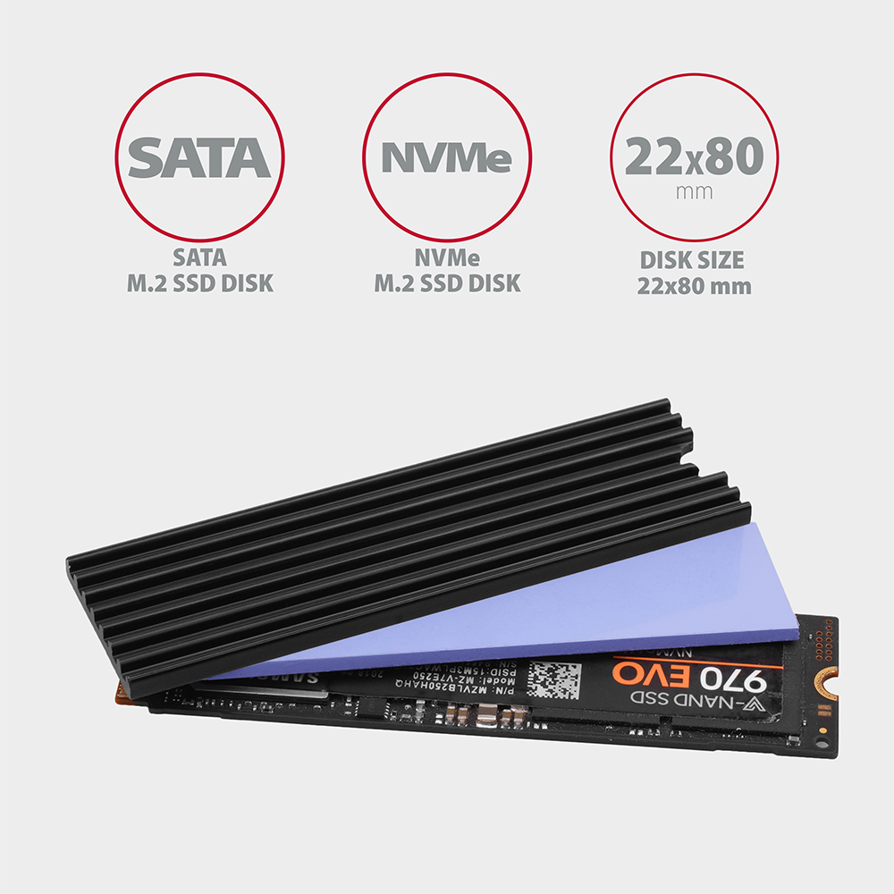 AXAGON CLR-M2L3 Solid State Drive Kühlkörper Schwarz