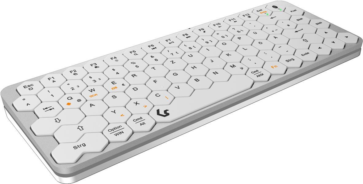 Mini Tastatur mit wabenförmigen Tasten, Multimediatasten, Aluminium, Silber/Weiß (KSK-5020BT-S (DE))