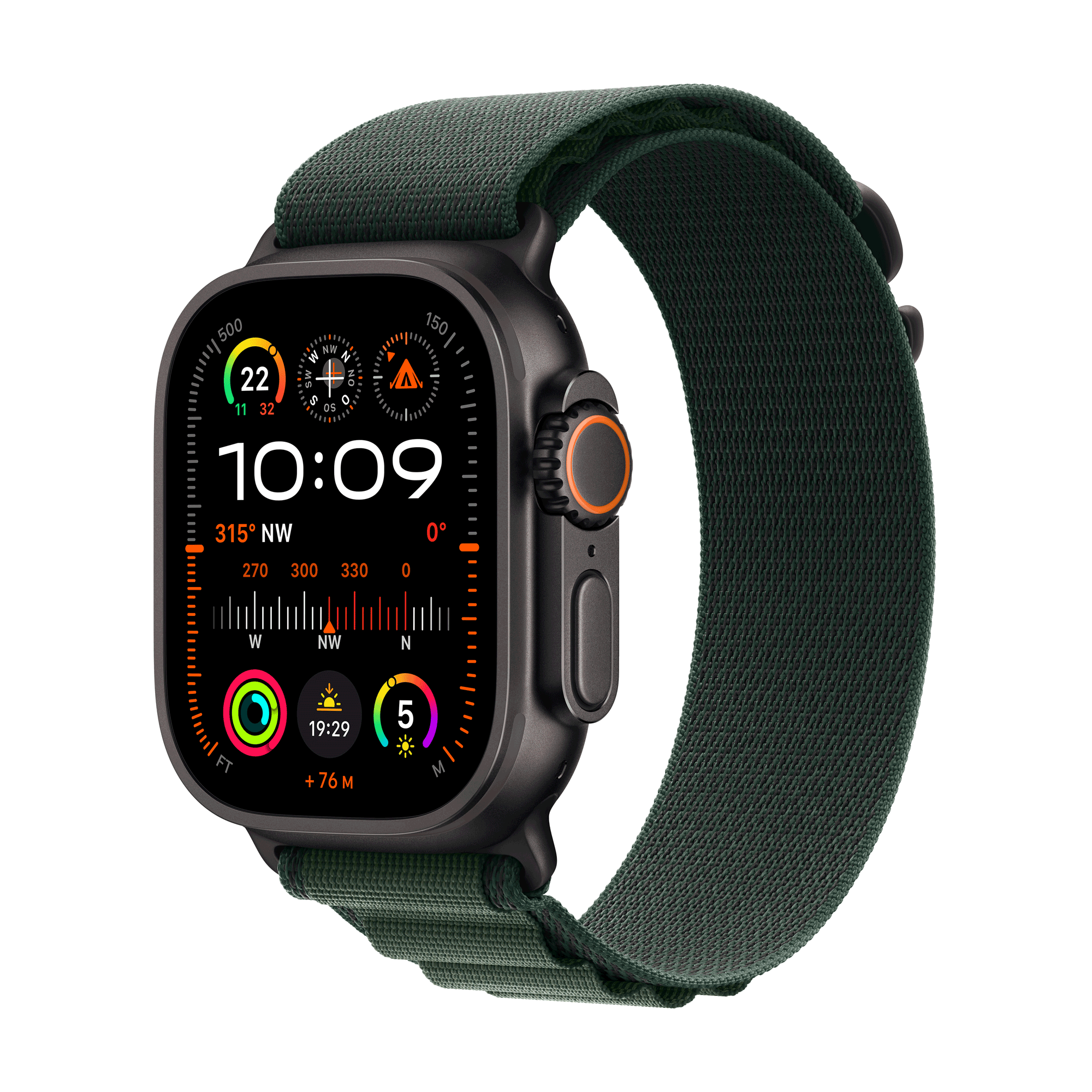 Image of Apple Watch Ultra 2 GPS + Cellular 49mm Black Titanium Case mit Dark Green Alpine Band - Medium (MX4R3FD/A)