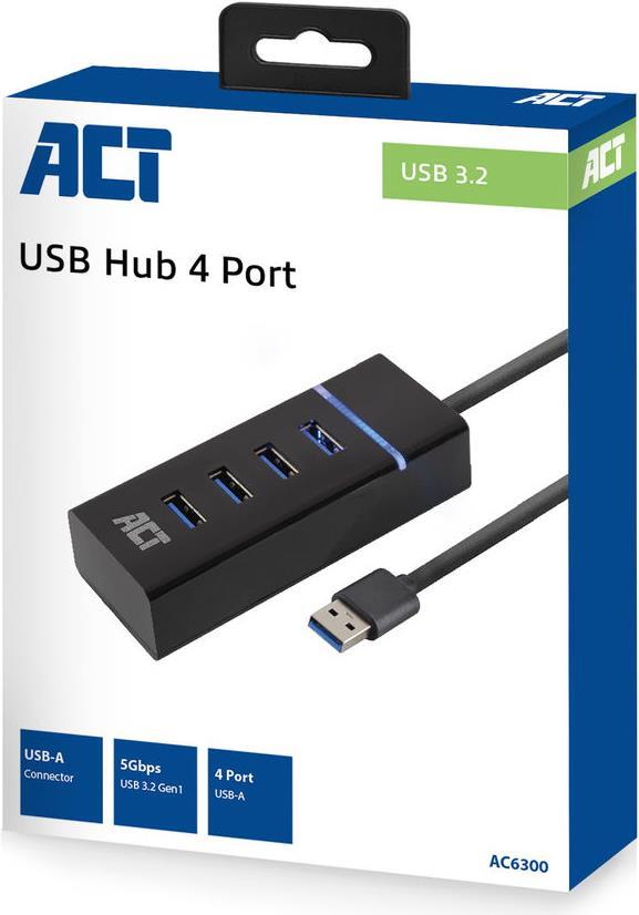 ACT AC6300 Schnittstellen-Hub USB 3.2 Gen 1 (3.1 Gen 1) Type-A 5000 Mbit/s Schwarz (AC6300)