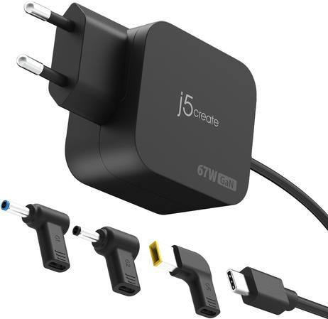 J5CREATE 67W GAN PD USB-C MINI CHARGER WITH 3 TYPES OF DC CONNECTOR - E (JUP1565DCE3A-EN)