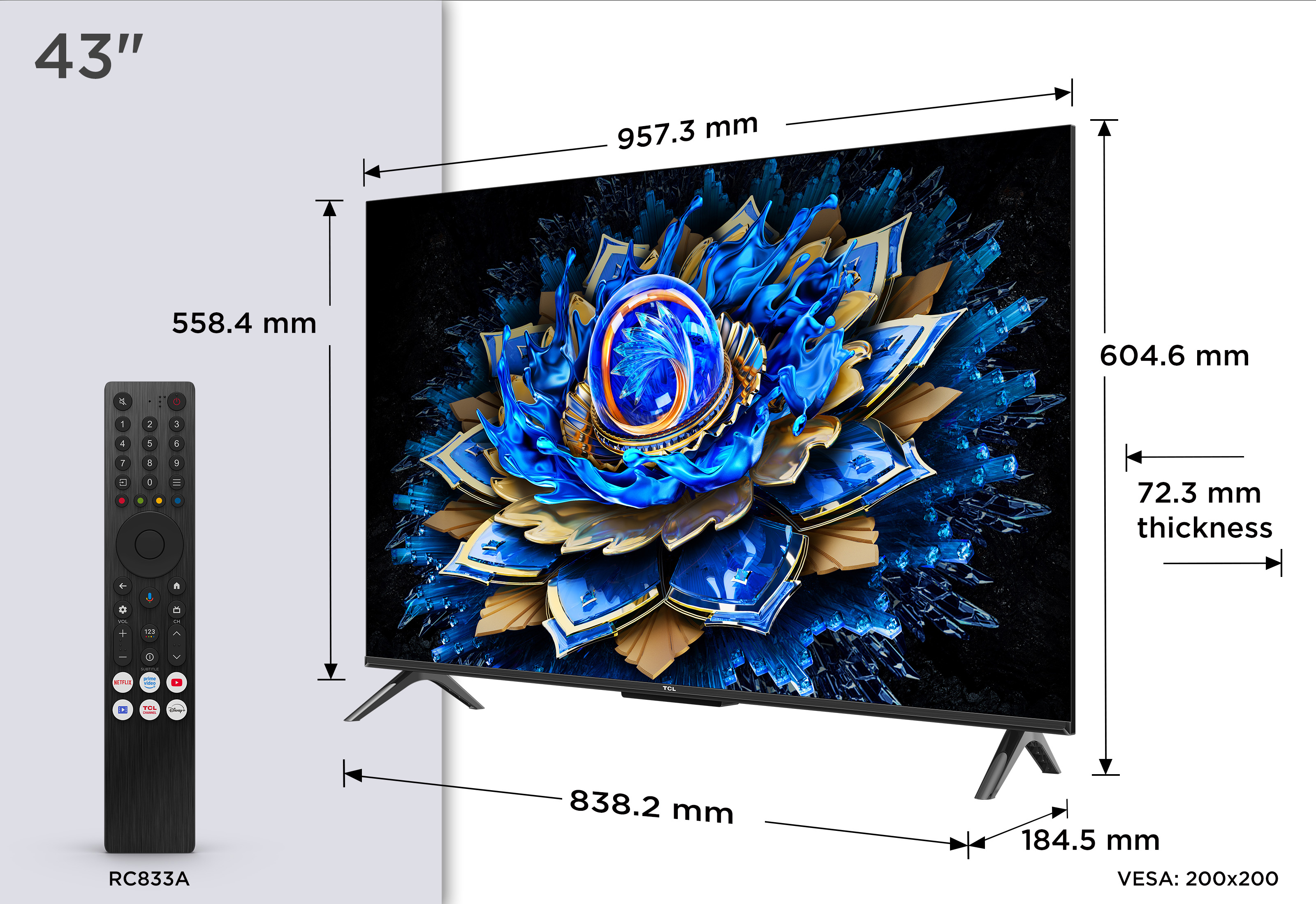 TCL T69C 43" 4K Ultra HD QLED Smart-TV Google TV HDR10+ Dolby Vision Brushed Metal