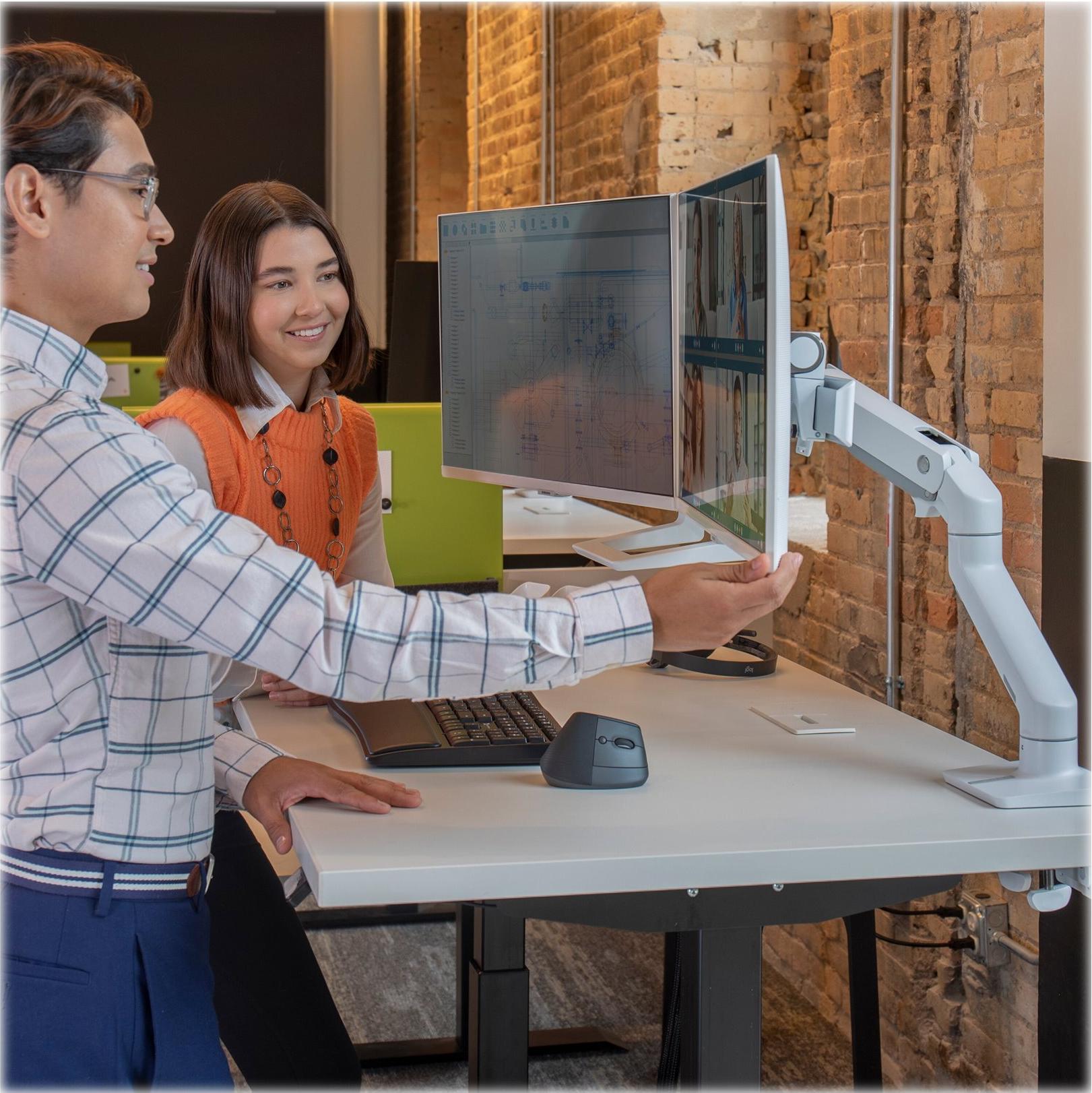 Ergotron HX Dual Monitor Arm Tischhalterung für 2 Monitore bis 32" 29,2 cm Höhenverstellung Weiß