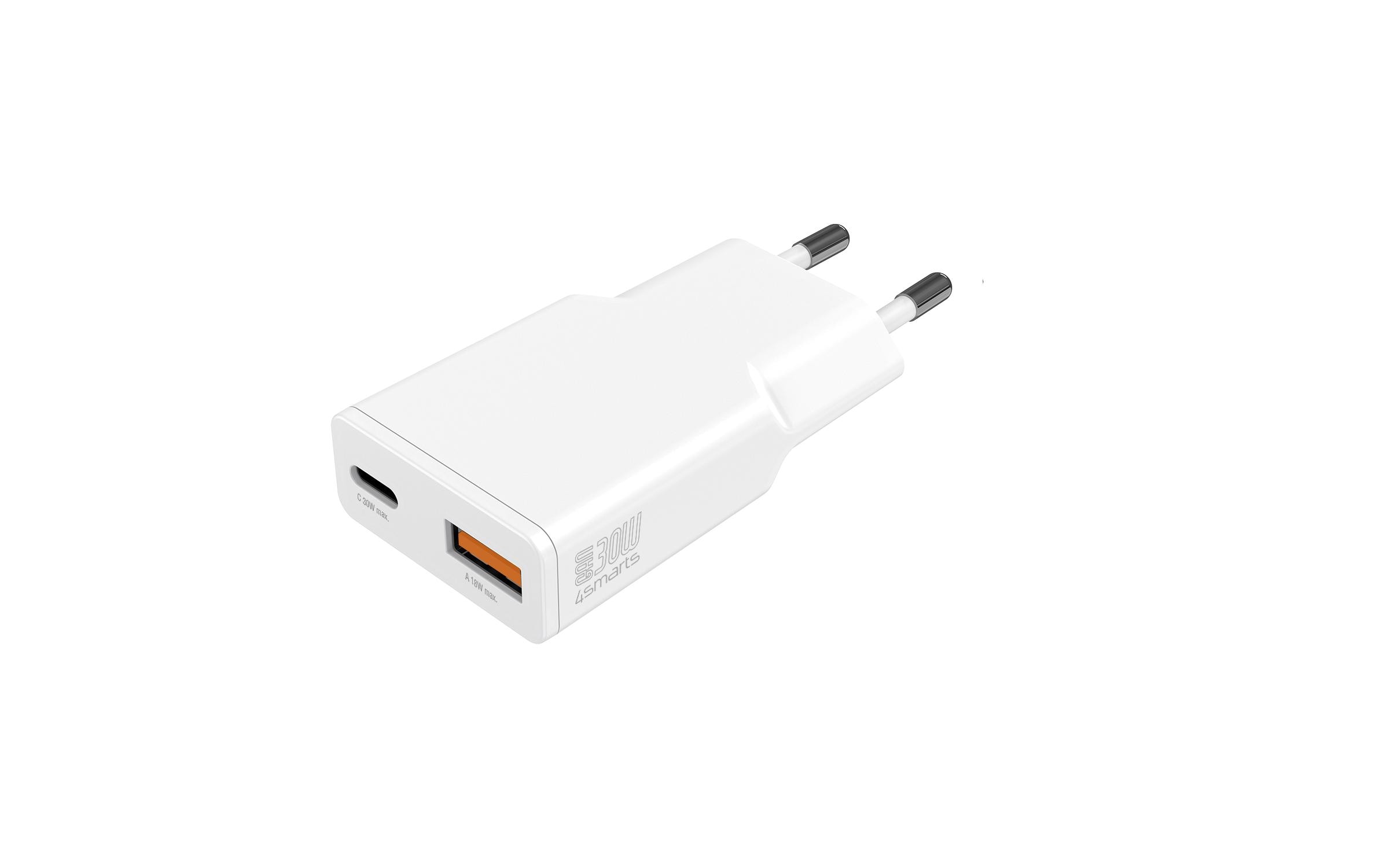 4smarts PDPlug Slim Duos 30W GaN Netzteil 1x USB-C 1x USB-A Weiß